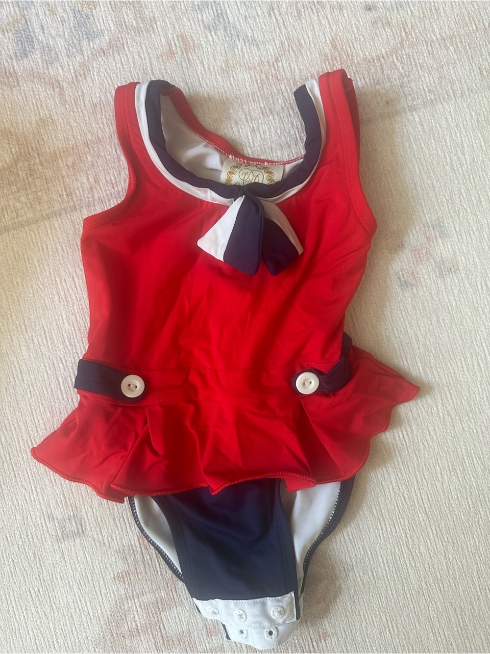 The Beaufort Bonnet Company Red and Navy Baby One-Piece Swimsuit